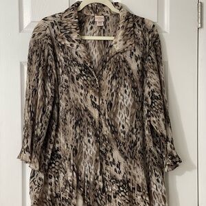 Chic Leopard Print pleated   Blouse 3/4 Size 20-22 W